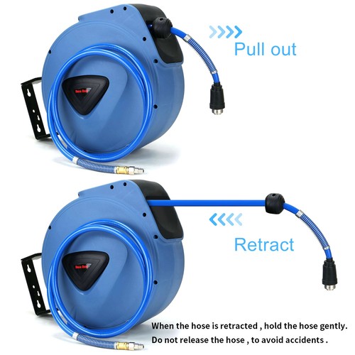 65ft 20m Auto Retractable Rewind Air Line Compressor Hose Reel Wall Mounted Set - Picture 5 of 12