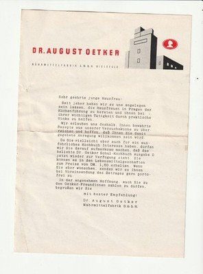 Dr. Oetker - Lebensmittelfabrik Bielefeld - Werbebrief / Prospekt - Ca. 1950