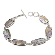 Mother Of Pearl Gemstone 925 Sterling Silver Bracelet 7-8" y186