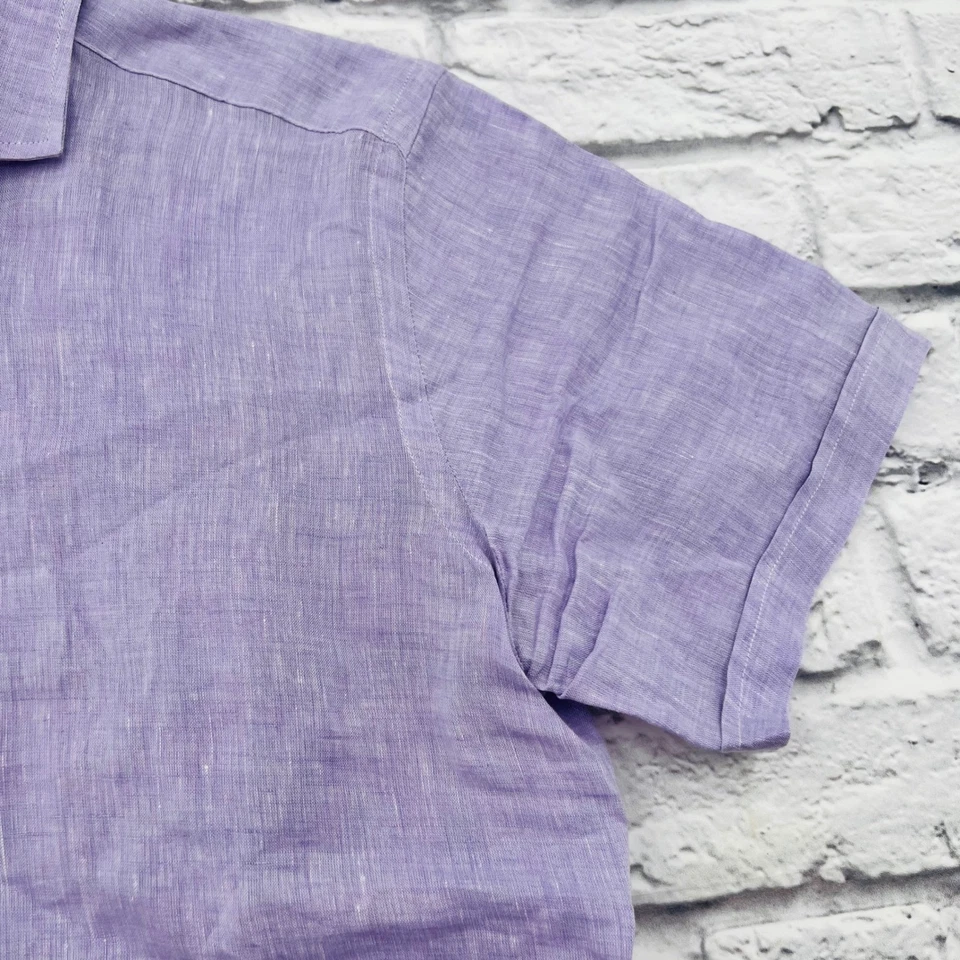 Francesco Casola Linen Shirt Light Purple Short Sleeve Made in Italy Mens Large - Image 4 of 4