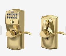 Schlage FE595 Camelot Door Keypad Entry Lever Lock Bright Brass w/ Codes Keys