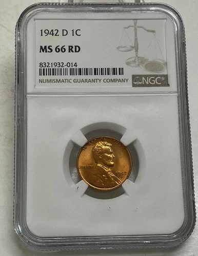 1942-D Lincoln Wheat Cent / Penny 1c NGC MS 66 RD Red Uncirculated Coin