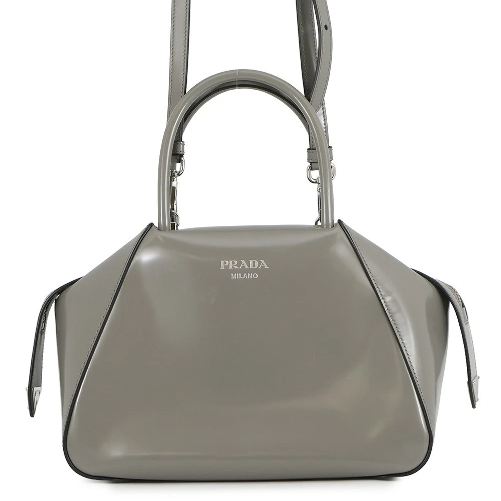 Prada — PRADA Supernova 2-way Handbag Size Small Leather Gray 1BA366