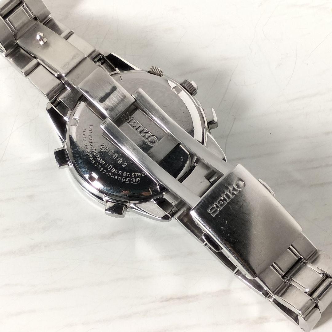 SEIKO 7T32 7H60 Alarm Chronograph Quartz Black Dial Vintage Japan