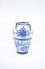 Anfora In Terracotta Bianco Blu Dipinto A Mano H 28 Cm