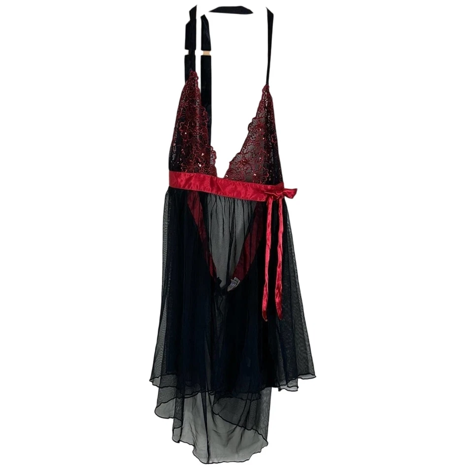 Lencería Babydoll Intimate Attitudes Vestido para Mujer 1x Sexy Negro Rojo Encaje Transparente Foto 3 de 4