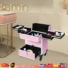Rolling Makeup Train Case Cosmetic Trolley Makeup Storage Organizer Luggage Box