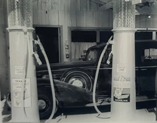 c. 20s 30s Texaco Gas Filling Station GLASS SLIDE Vtg Photo Fire Sky Chief Sign