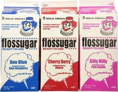 Cotton Candy Floss Sugar-Blue Raspberry, Pink Vanilla & Cherry- 3.25 Lbs. (3 Pac