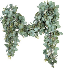 Eucalyptus Garland 6.56 Ft Lush Silver Dollar Leaves Boxwood Artificial Faux Gre