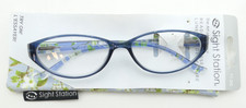Sight Station ANNABELLE BLU Floral Reading Glasses wtih Case Choose Diopter