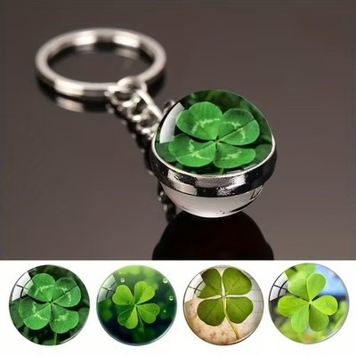 Four Leaf Clover Lucky Keychain Good Luck Charm Irish St Patricks Day Gift