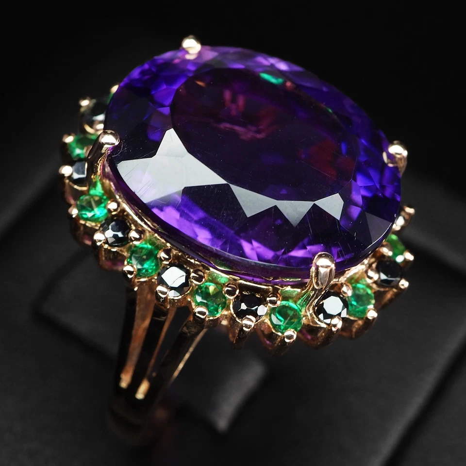 Anillos de oro rosa de plata de ley 925 de 19,70 quilates amatista púrpura con cambio clásico Foto 3 de 4