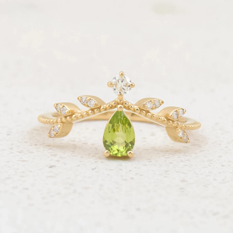 peridot rings engagement rings moissanite ring gold plated 925 silver rings - Image 3 of 4