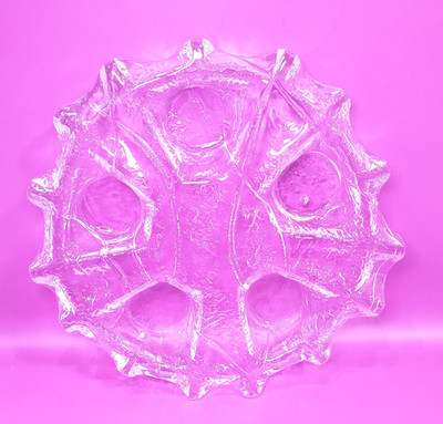 Muurla Finland Glass Tealight Candle Holder Ruffled Edge Ice Glass 5 Hole