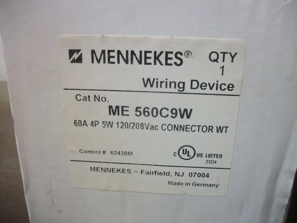 MENNEKES PIN & SLEEVE CONNECTOR ME560C9W 60AMP 120/208VOLT 4P 5W NIB - Image 4 of 4