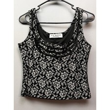 Jr Nites Petites by Caliendo Black Gray Lace Tank Floral Vintage Small
