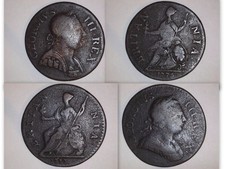 2x George III Half Penny Copper Coin 17730 & 1775 - Halfpenny - G to VG+ JOB LOT