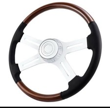 Qympay 18 Leather Truck Steering Wheel 4-spoke Aluminum Chrome Truck Steering