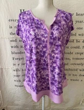 H by Halston Purple XS Abstract Floral Split-Neck Knit Top Piping Detail New