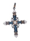 Barbara Bixby Cross Pendant - Blue Topaz & Pearl - 18K Gold/Sterling