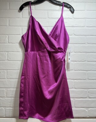 #ad NWT AQUA Dress Spaghetti Strap V Neck Short Ruched Waist Dress PINK Size LARGE $26.00