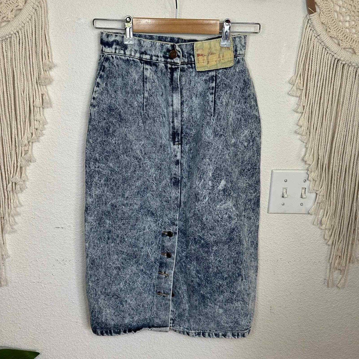 Bongo vintage acid wash midi denim jean skirt size 25