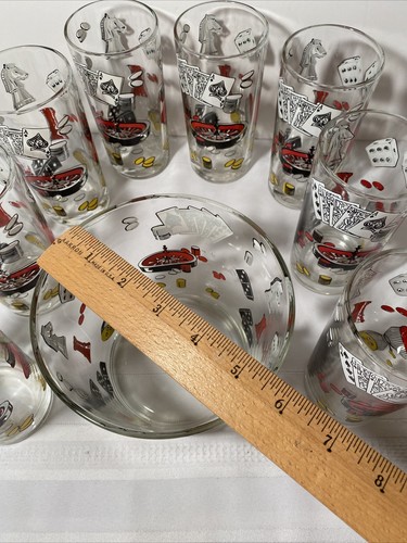 50er Jahre Hazel Atlas ViVa Las Vegas Casino Motiv Glas Eiskübel 8 Gläser - Bild 16 von 21
