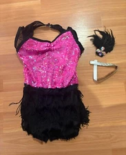 Weissman Pink & Black fringe Jazz Costume - Child Large