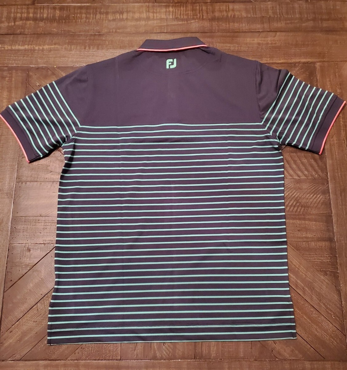 Footjoy Breton Stripe Stretch Pique M Golf Polo Knit Collar Navy 