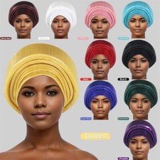Auto Gele Headtie Wedding Party Women Hats Nigerian Aso Oke African Headtie Caps