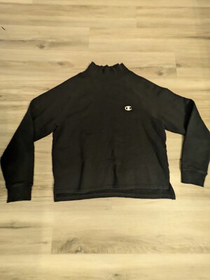 Champion Black Powerblend Mock Neck Sweater Sweatshirt Fleece Boyfriend  Women's