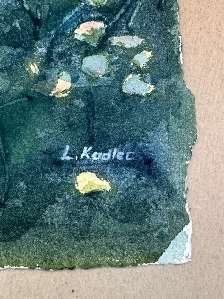 PINTURA ACUARELA ORIGINAL FIRMADA POR L. KADLEC PAISAJE FLORAL Foto 4 de 4