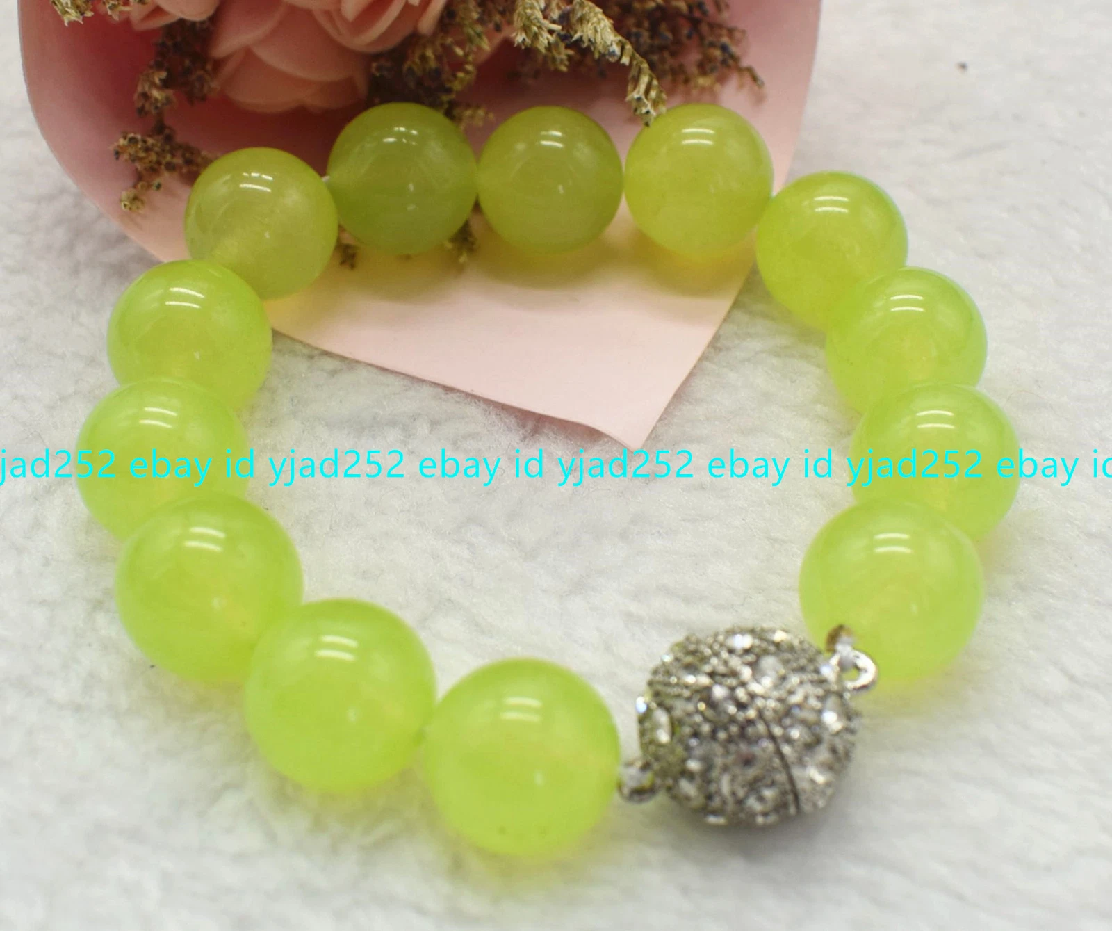VALENTINO Enorme Bracciale Fibbia Magnetica Peridoto Verde 14mm Gemme Perline Rotonde 7 5 pollici