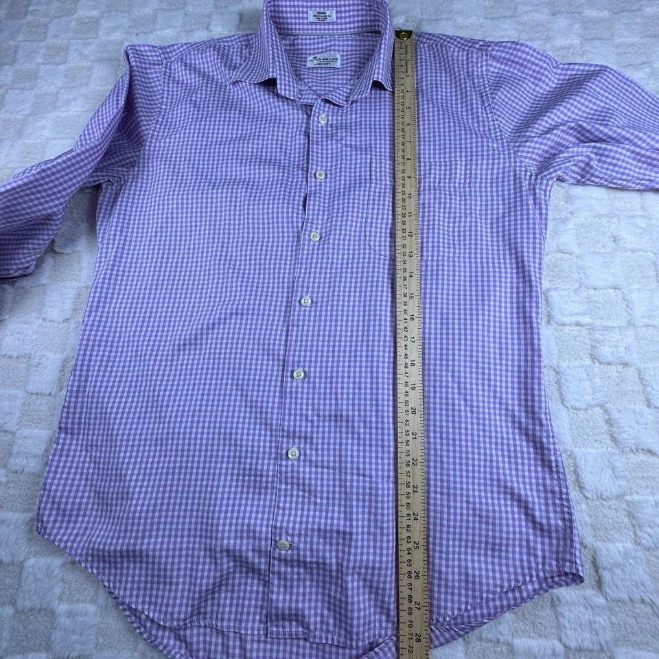 Peter Millar Crown мягкие мужские M на пуговицах длинным рукавом фиолетовый чек шелковая смесь - Изображение 4 из 4
