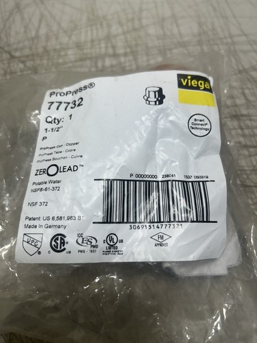 Viega 77732 ProPress Copper Tube Pipe Press Cap Fitting 1 1/2โ