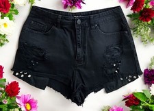 BDG Urban Outfitters High Rise Dree Cheeky Black Distressed Short Sz 29 Studs