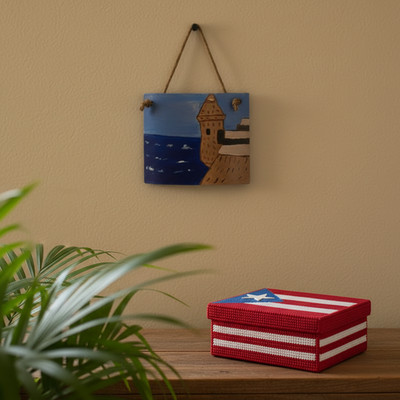 Wall Plaque El Morro Puerto Rico and Flag Plastic Canvas Box Gift Set