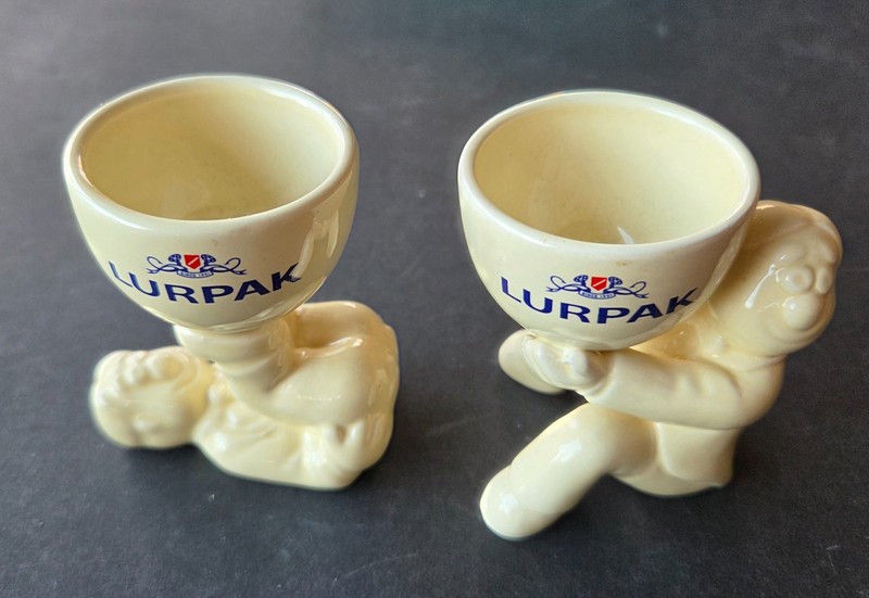Set of 2 Vintage Lurpak Douglas Egg Cups  Advertising Novelty Butter Man