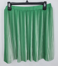 Max Studio MSSP Skirt Womens Medium Green White Pleated Twirl Circle Artsy