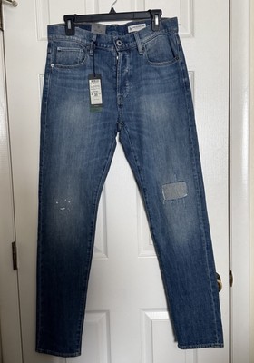 G-Star Mens Size 31/32 3301 SLIM FIT Medium Wash Distressed/Patch Blue JEANS NEW