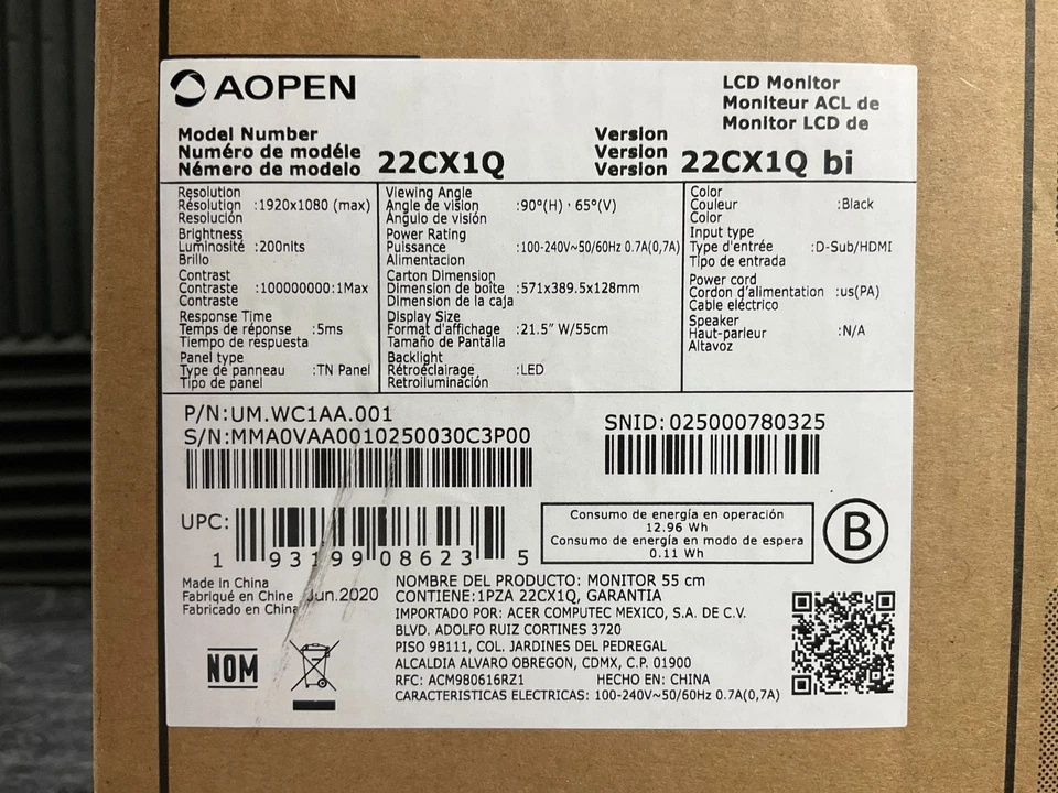 AOpen 22CX1Qbi 21.5" LED LCD Monitor 1080p UM.WC1AA.001 ✅❤️️✅❤️️ NEW! SEALED! - Image 4 of 4