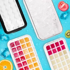 Easy Press Stackable Ice Trays with Lid and Storage Bin Black Square Ice Cube Mo