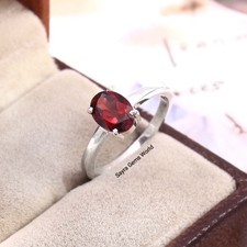Natural Red Garnet Ring In Sterling silver Oval Cut Garnet January Birthstone