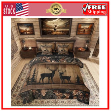 Rustic Cabin Bedding Set 7PC Queen Camouflage Deer Comforter with Sheet Set