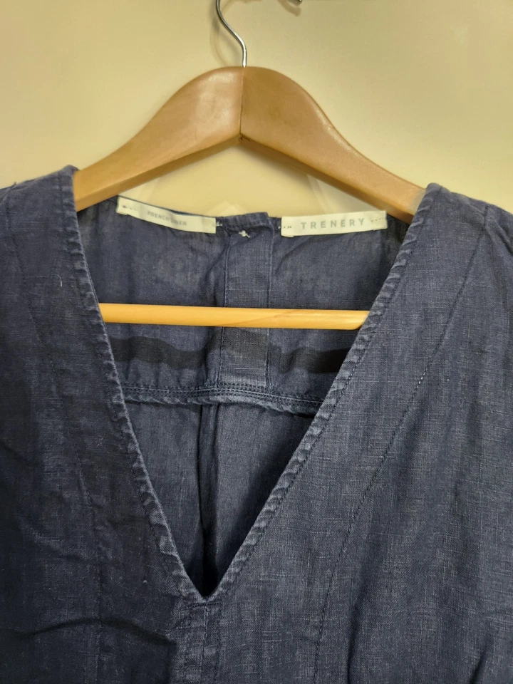 Trenery French Linen Blue V-neck Sleeveless Top Size M - image 2 of 4