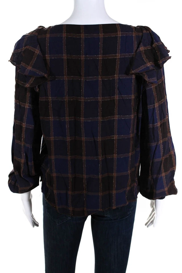 Blusa Metálica Nicole Miller Mujer Novio Volantes Azul Talla Pequeña 11215182 Foto 3 de 4