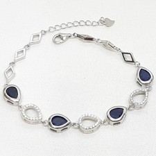 World Class 6.30ctw Blue & White Sapphire 925 Silver Adjustable Bracelet