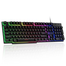 104 Keys Gaming Keyboard, Full Size LED Backlit Wired Keyboard with Multimedi...