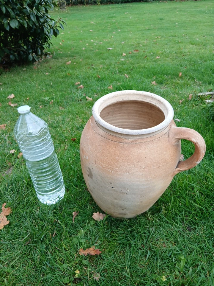 Très ancien grand pot en terre cuite vernissée, avec une anse, 19ème siècle - Photo 2/4